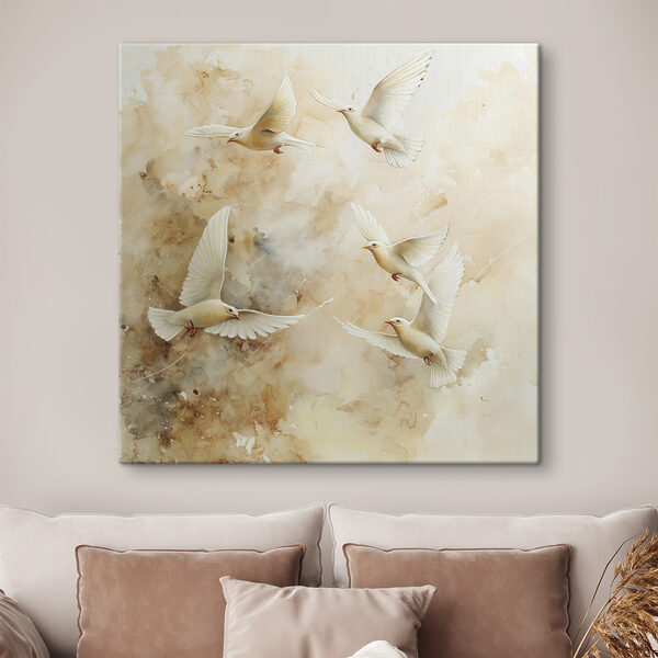 Canvas Schilderijen Groep vliegende witte vogels