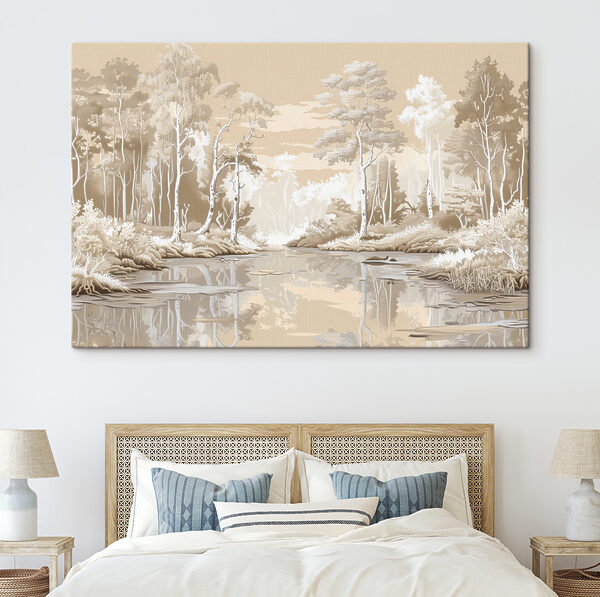 Rivier met bomen en planten Canvas Schilderijen Rivier met bomen en planten