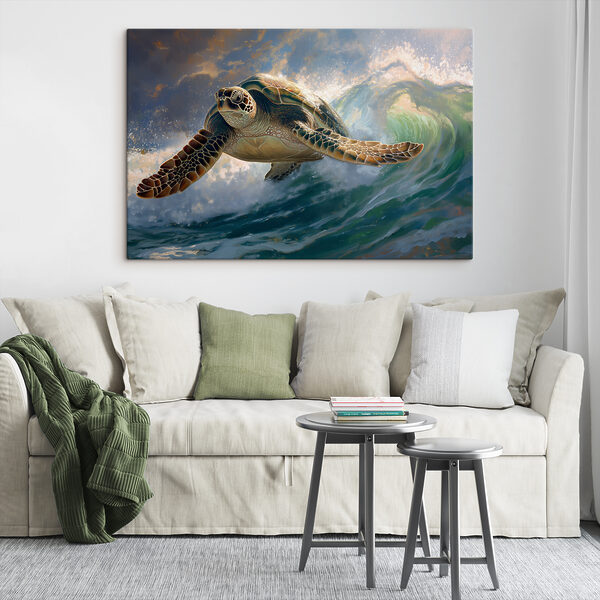 Zeeschildpad zwemmend in de oceaan Canvas Schilderijen Zeeschildpad zwemmend in de oceaan