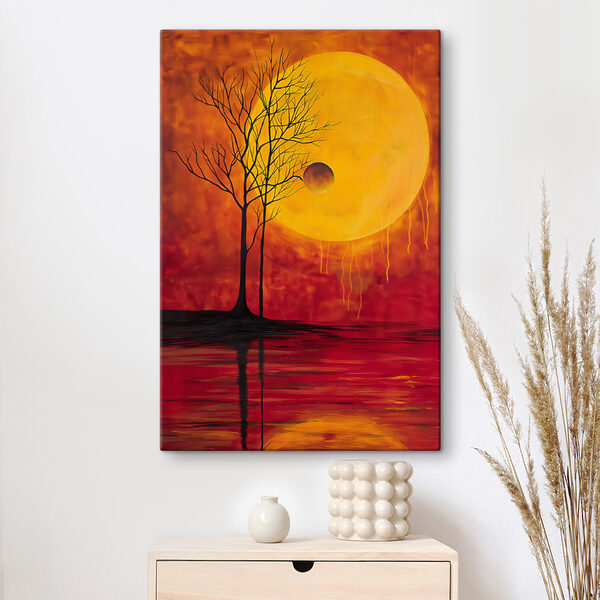 Boom en maan op de achtergrond Canvas Schilderijen Boom en maan op de achtergrond