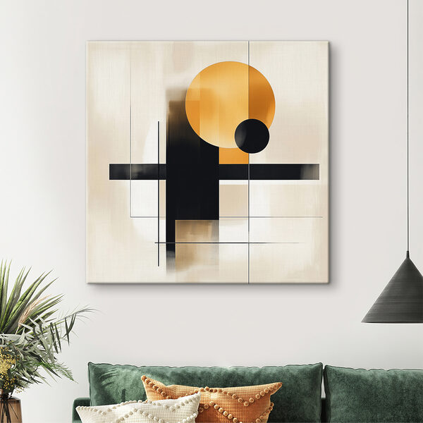 Zwarte en oranje geometrische vormen Canvas Schilderijen Zwarte en oranje geometrische vormen