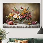 Canvas Schilderijen Vaas met bloemen op een tafel