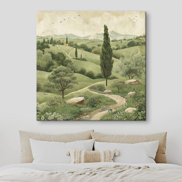 Landschap met bomen en een weg Canvas Schilderijen Landschap met bomen en een weg