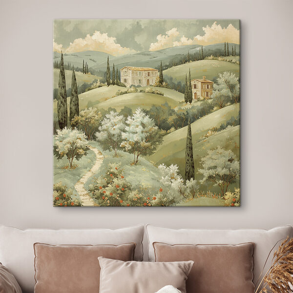 Schilderij van een huis op een heuvel Canvas Schilderijen Schilderij van een huis op een heuvel