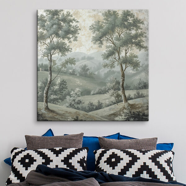Schilderij van bomen op een heuvel Canvas Schilderijen Schilderij van bomen op een heuvel