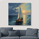 Canvas Schilderijen Schilderij van een man in een boot in de oceaan