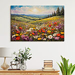 Canvas Schilderijen Veld met kleurrijke bloemen