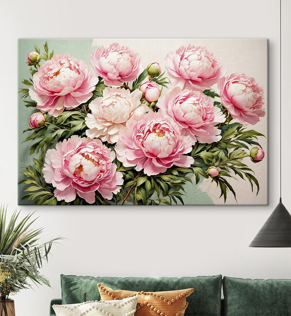 Groep roze bloemen Canvas Schilderijen Groep roze bloemen