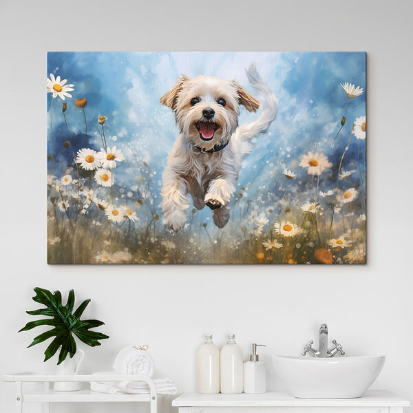 Hond springt in de lucht Canvas Schilderijen Hond springt in de lucht