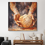 Canvas Schilderijen Schilderij van handen die een bal brood vasthouden