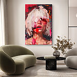 Canvas Schilderijen Vrouw met wit haar en roze verf