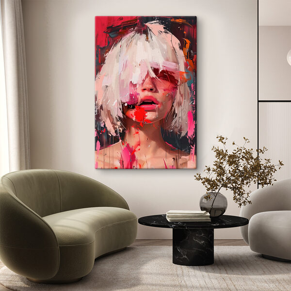 Vrouw met wit haar en roze verf Canvas Schilderijen Vrouw met wit haar en roze verf
