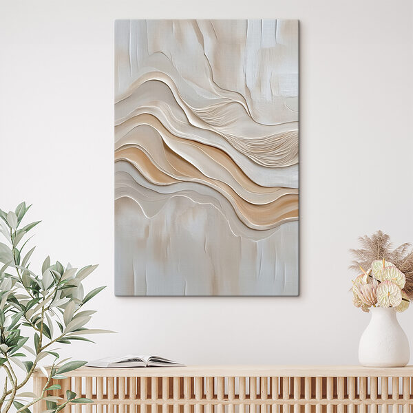 Witte en bruine golvende lijnen Canvas Schilderijen Witte en bruine golvende lijnen
