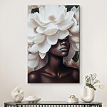 Canvas Schilderijen Vrouw met witte bloemen op haar hoofd