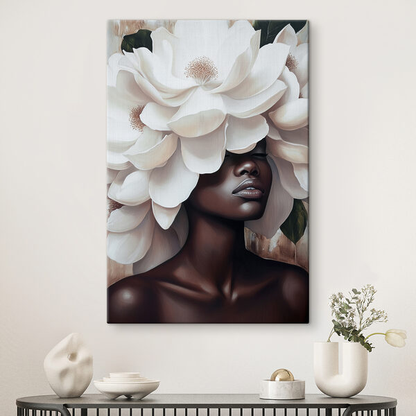 Vrouw met witte bloemen op haar hoofd Canvas Schilderijen Vrouw met witte bloemen op haar hoofd