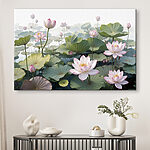 Canvas Schilderijen Groep roze bloemen en groene bladeren