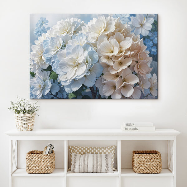 Groep witte en blauwe bloemen Canvas Schilderijen Groep witte en blauwe bloemen