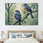 Canvas Schilderijen Twee vogels op een boomtak