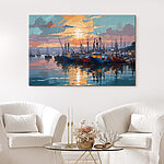 Canvas Schilderijen Groep boten op het water