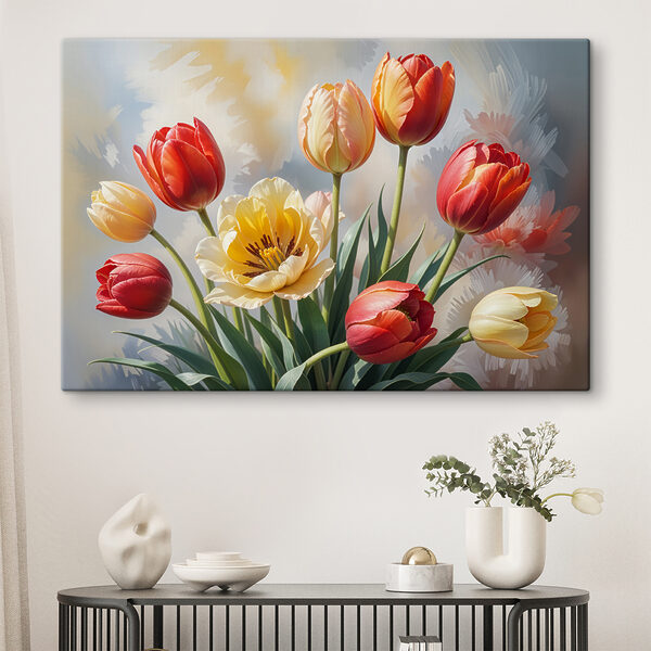 Groep tulpen in een vaas Canvas Schilderijen Groep tulpen in een vaas