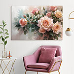 Canvas Schilderijen Groep roze rozen