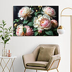 Canvas Schilderijen Groep bloemen met groene bladeren