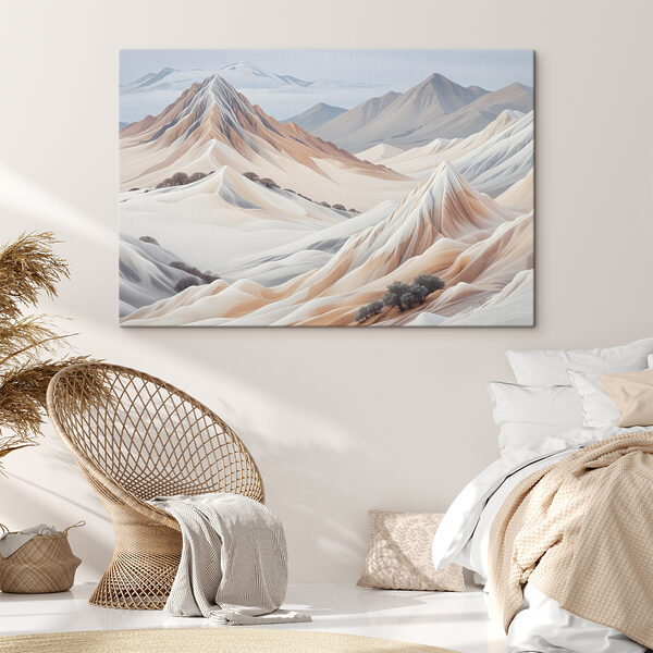 Woestijnlandschap met bergen en bomen Canvas Schilderijen Woestijnlandschap met bergen en bomen