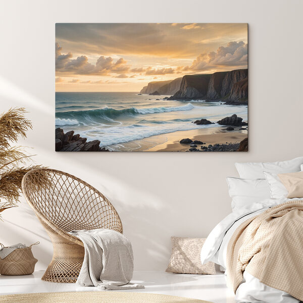 Golven die neerstorten op een strand Canvas Schilderijen Golven die neerstorten op een strand