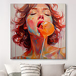 Canvas Schilderijen Vrouw met rood haar en een lolly
