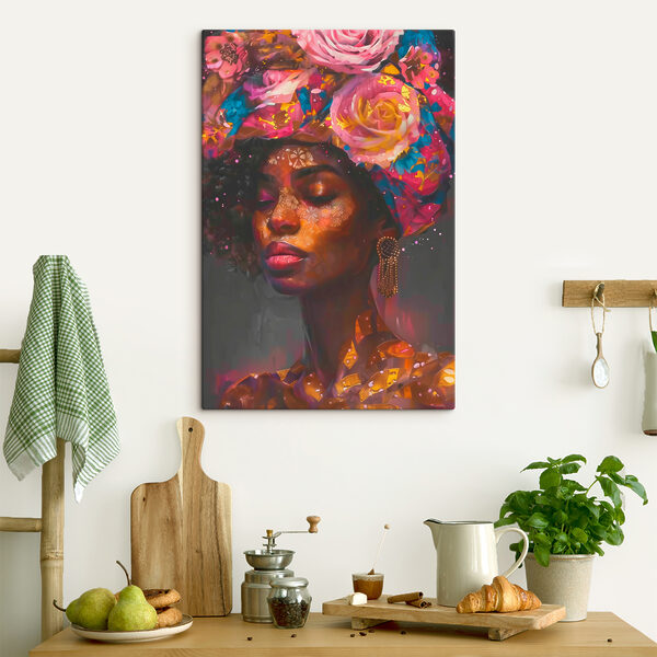 Vrouw met bloemen op haar hoofd Canvas Schilderijen Vrouw met bloemen op haar hoofd