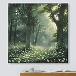 Canvas Schilderijen Bos met bomen en bloemen