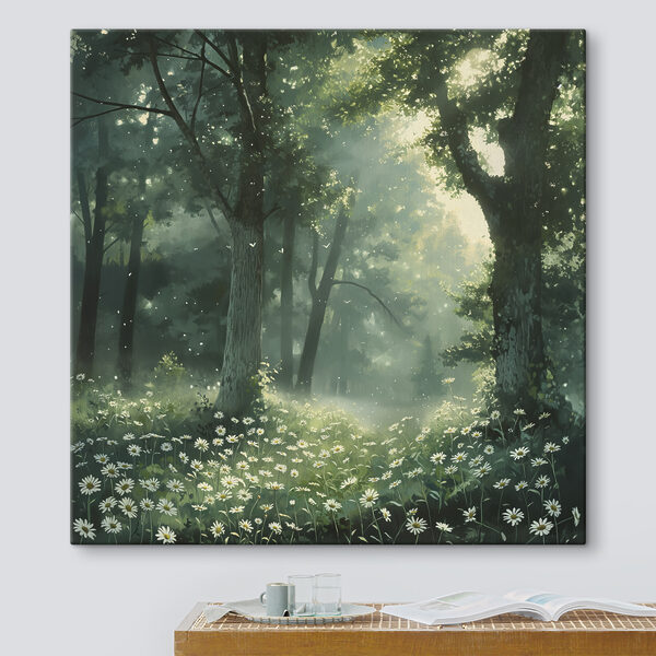 Bos met bomen en bloemen Canvas Schilderijen Bos met bomen en bloemen