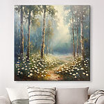 Canvas Schilderijen Schilderij van een bos met bloemen en bomen