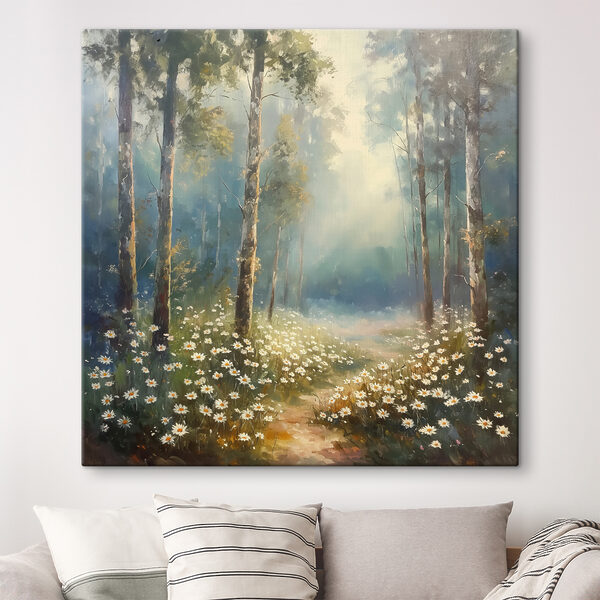 Schilderij van een bos met bloemen en bomen Canvas Schilderijen Schilderij van een bos met bloemen en bomen