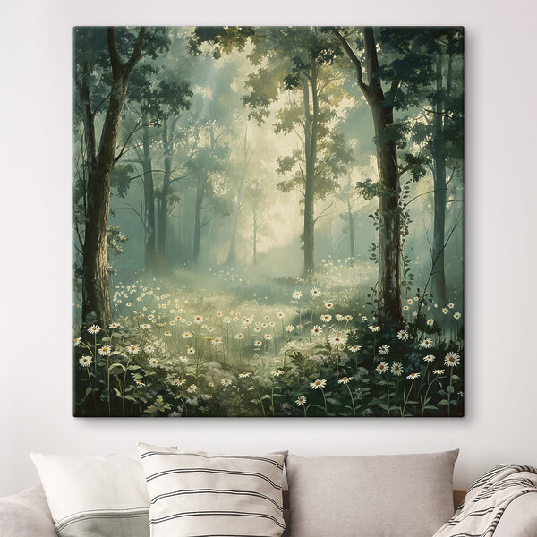 Bos met bloemen en bomen Canvas Schilderijen Bos met bloemen en bomen