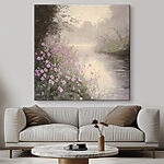 Canvas Schilderijen Rivier met paarse bloemen