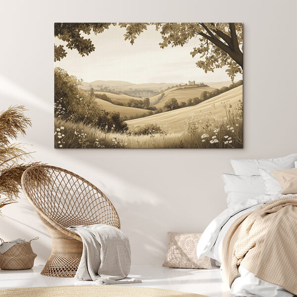 Landschap met heuvels en bomen Canvas Schilderijen Landschap met heuvels en bomen