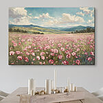 Canvas Schilderijen Veld met roze bloemen
