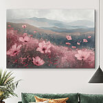 Canvas Schilderijen Veld met roze bloemen