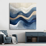 Canvas Schilderijen Blauwe en witte golvende lijnen