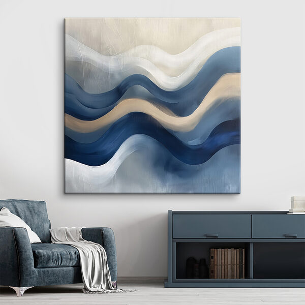 Blauwe en witte golvende lijnen Canvas Schilderijen Blauwe en witte golvende lijnen