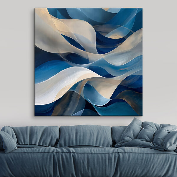 Canvas Schilderijen Canvas Schilderijen Blauwe en witte golvende lijnen (Artikelnummer: s40248)