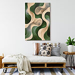Canvas Schilderijen Groen en wit golvend patroon