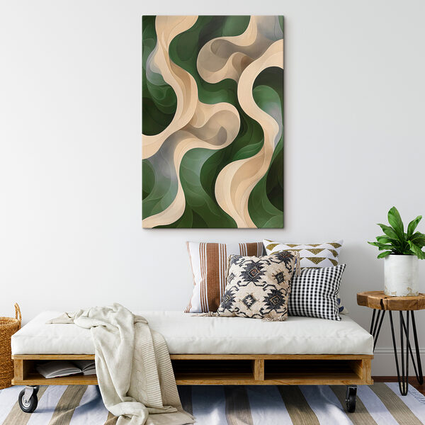 Groen en wit golvend patroon Canvas Schilderijen Groen en wit golvend patroon