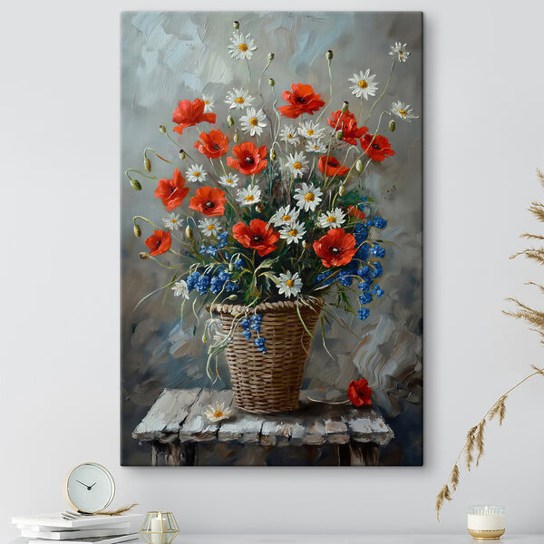 Schilderij van bloemen in een mand Canvas Schilderijen Schilderij van bloemen in een mand