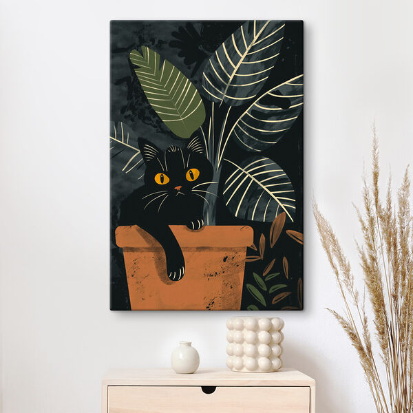Kat zittend op een stenen richel Canvas Schilderijen Kat zittend op een stenen richel