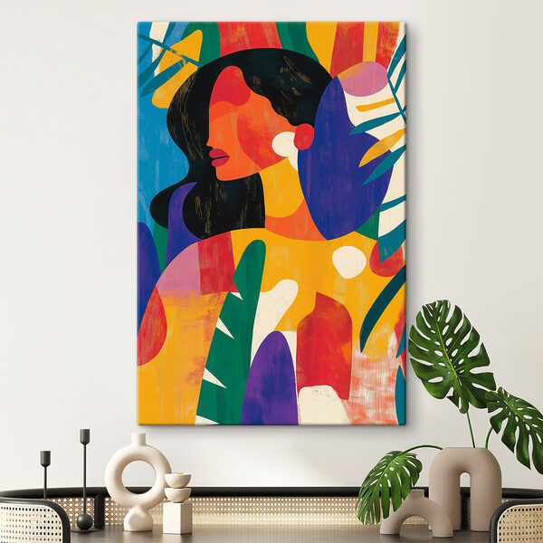 Vrouw met kleurrijke bladeren Canvas Schilderijen Vrouw met kleurrijke bladeren