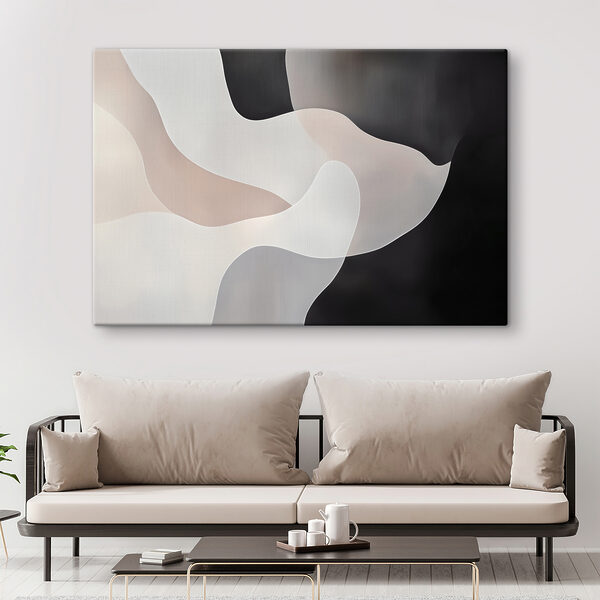 Zwart-witte achtergrond met witte en grijze vormen Canvas Schilderijen Zwart-witte achtergrond met witte en grijze vormen