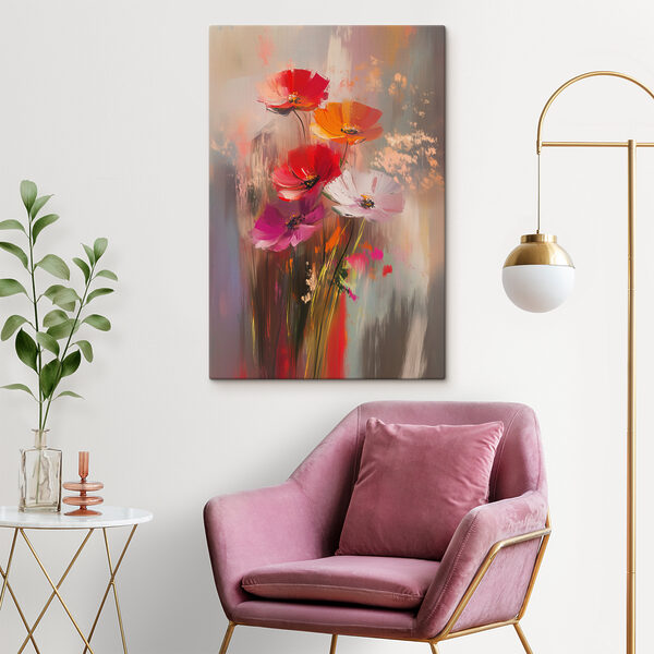 Schilderij van bloemen op een glazen oppervlak Canvas Schilderijen Schilderij van bloemen op een glazen oppervlak