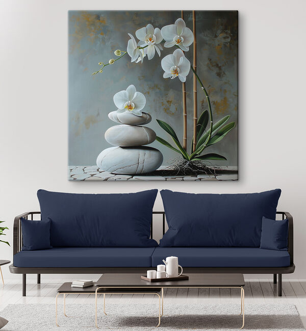 Schilderij van een plant en een stapel rotsen Canvas Schilderijen Schilderij van een plant en een stapel rotsen